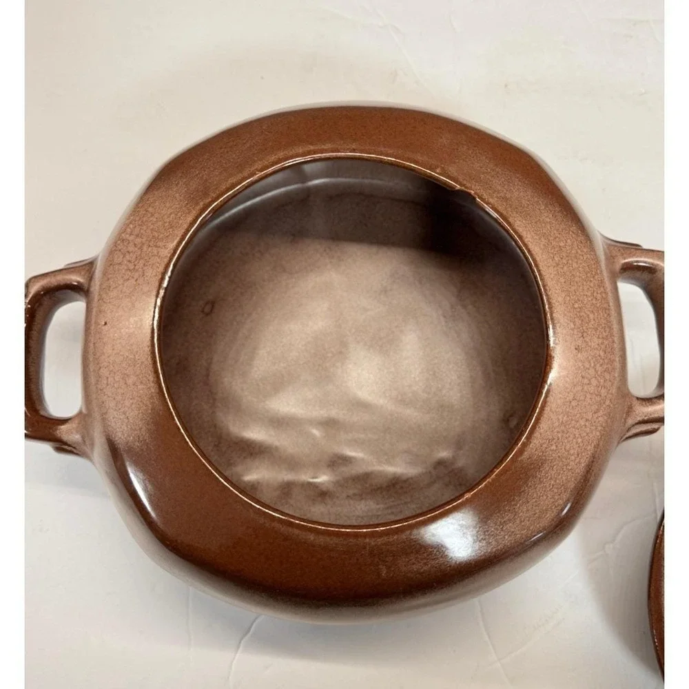Vintage Mid-Century FRANKOMA POTTERY Baker / Bean Pot Glazed Brown w/ Lid READ‎